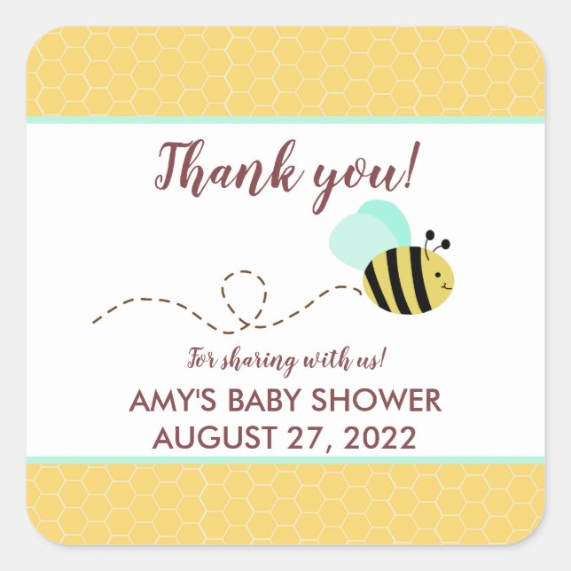Sticker Carré Bumble Bee Mint Green Baby Shower Favor (Devant)