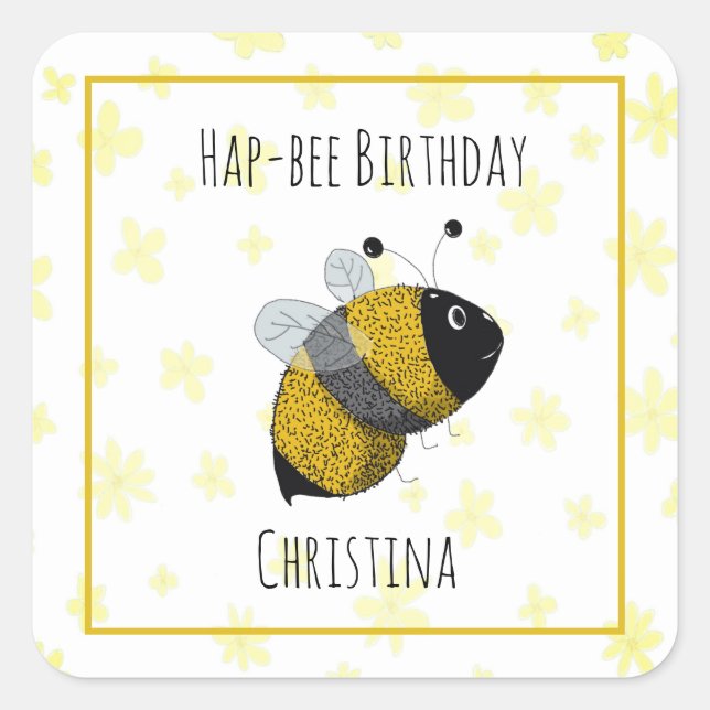 Sticker Carré Bumblebee mignonne Jaune et Noir | Anniversaire de (Devant)