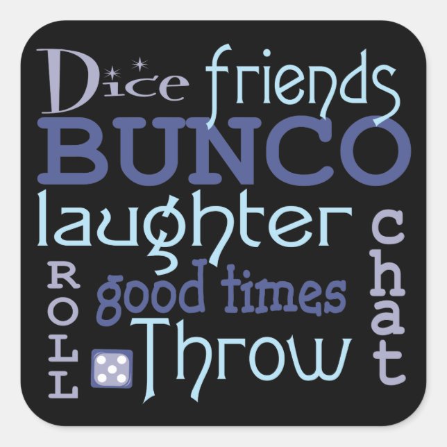 Sticker Carré Bunco Game Night Bleu et violet Typographie modern (Devant)