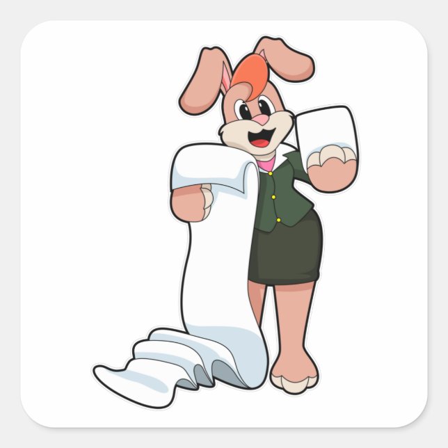 Sticker Carré Bunny comme secrétaire avec papier (Devant)
