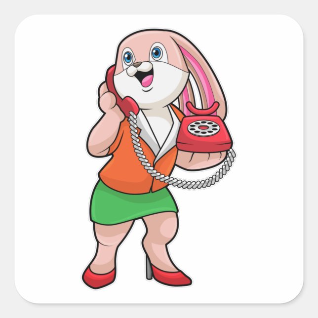 Sticker Carré Bunny comme secrétaire avec téléphone (Devant)
