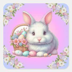 Sticker Carré Bunny de Pâques Pretty Pastel