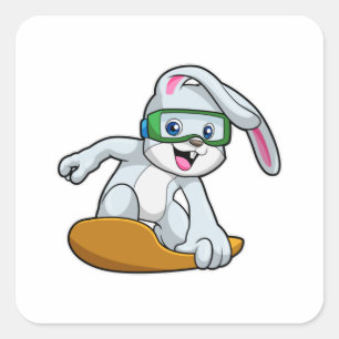 Sticker Carré Bunny en Snowboard avec Snowboard