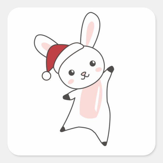 Sticker Carré Bunny Merry Christmas Winter Animals Rabbits (Devant)