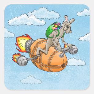 Sticker Carré Bunny Rocket de Pâques