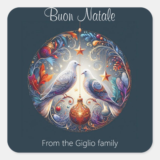Sticker Carré Buon Natale 2 colombes fête de Noël italienne (Devant)