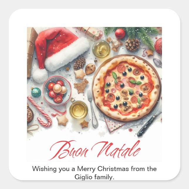 Sticker Carré Buon Natale Aquarelle fête de Noël italienne (Devant)