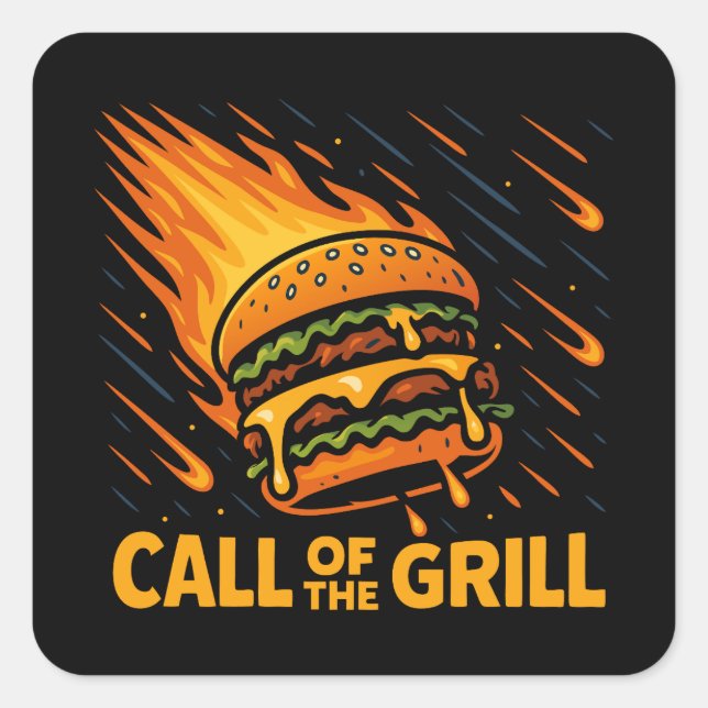 Sticker Carré Burger Astéroïde Appel Du Grill (Devant)