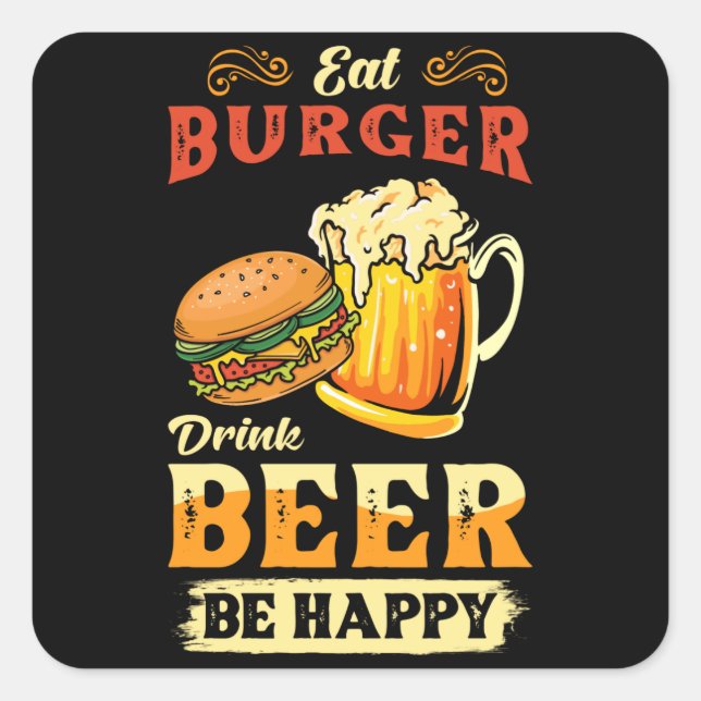 Sticker Carré Burger Et Bière (Devant)