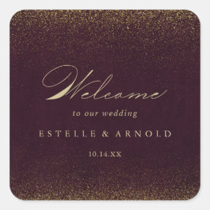 Sticker Carré Burgundy Gold Parties scintillant Calligraphie Mar