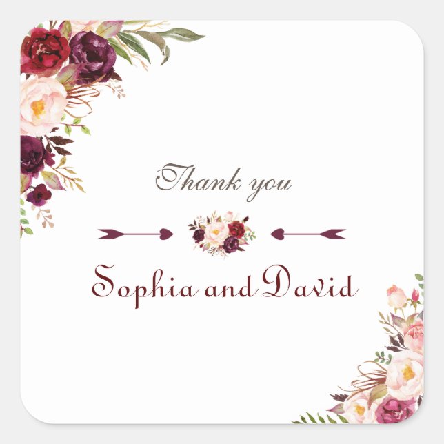 Sticker Carré Burgundy Marsala Blush Floral Mariage (Devant)