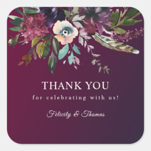 Sticker Carré Burgundy Romance Aquarelle Merci Floral