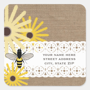 Sticker Carré Burlap Inspiré Black Eyed Susans & Bee Address
