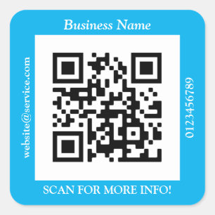 Sticker Carré Bus QR Code. Nom Site Promo, Sky Blue