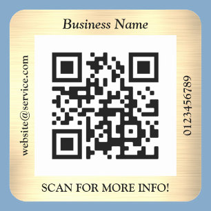 Sticker Carré Bus QR Code. Nom Site Web Promo, Brossé Yel. Doré