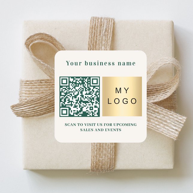 Sticker Carré Business name ivory emerald green logo qr code (Créateur téléchargé)