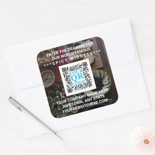 Sticker Carré Business QR Code Dark Photo Cool Simple Promo (Enveloppe)