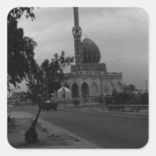 Sticker Carré BW Iraq Bagdad Buniya Mosquée 1970