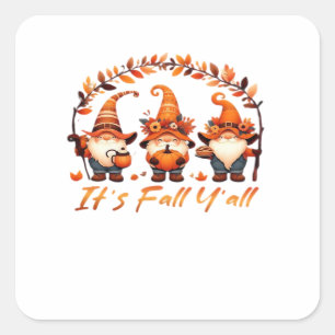 Sticker Carré C’est automne Y’all Citrouille Gnome Autumn Tree F