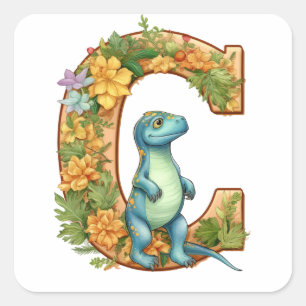 Sticker Carré C est pour Dinosaure dans le Jardin Alphabet
