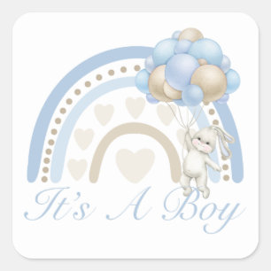 Sticker Carré C’est un Baby shower Garçon Rainbow Blue Pastel