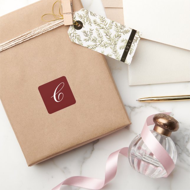 Sticker Carré C Monogramme, Blanc sur Maroon, (Cadeaux)