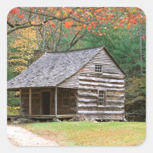 Sticker Carré Cabine de rondin historique de scène dans fumeux
