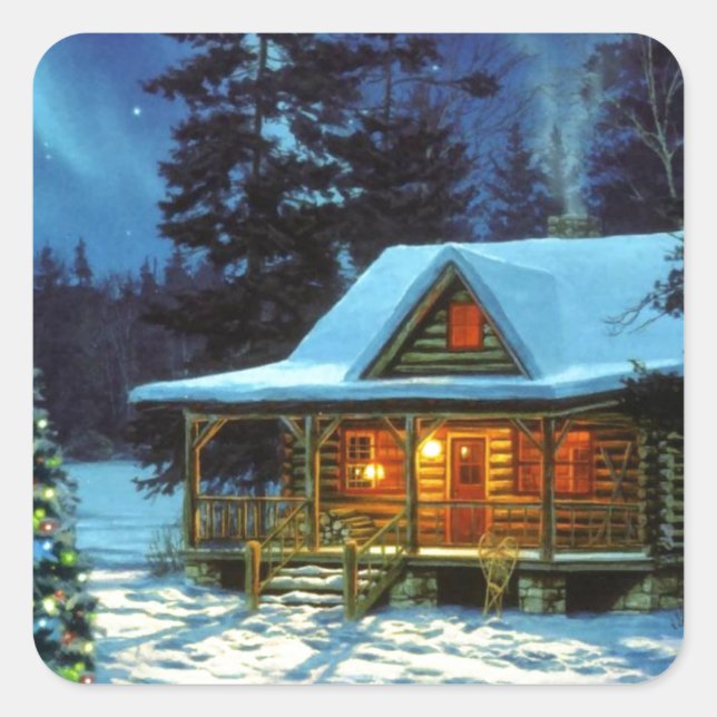 Sticker Carré Cabine d'hiver Noël (Devant)
