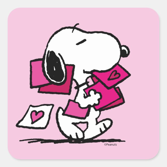 Sticker Carré cacahuètes | Saint Valentin | Snoopy Avec Valentin (Devant)