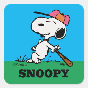 Sticker Carré cacahuètes   Snoopy at Bat