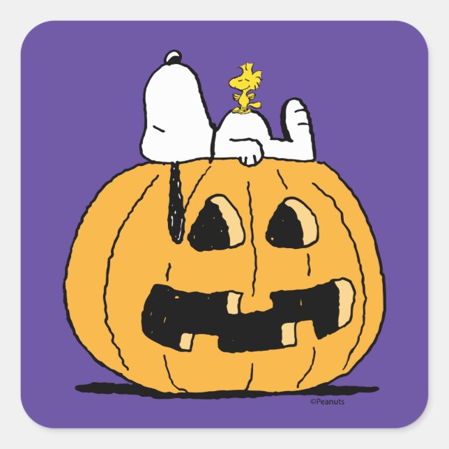 Sticker Carré cacahuètes | Snoopy et Woodstock Jack-O-Lantern (Devant)