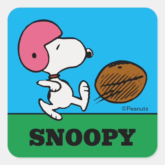 Sticker Carré cacahuètes | Snoopy Football Kicker (Devant)
