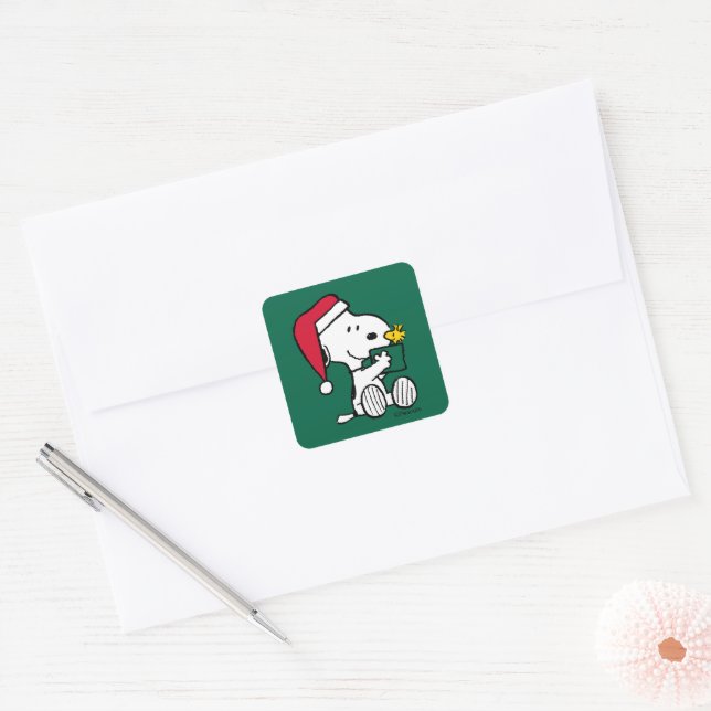 Sticker Carré cacahuètes | Snoopy Père Noël & Woodstock Cadeau (Enveloppe)