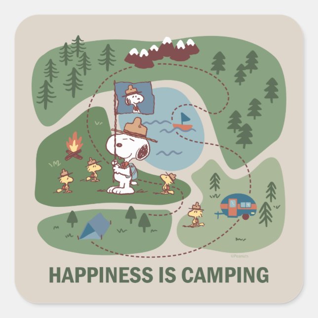 Sticker Carré cacahuètes | Snoopy & Woodstock Carte du camp (Devant)
