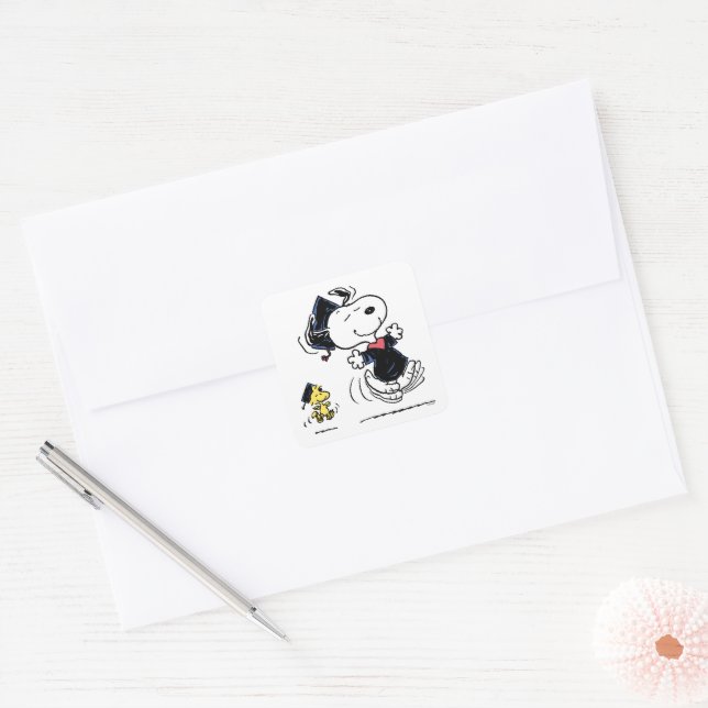 Sticker Carré cacahuètes | Snoopy & Woodstock Graduation (Enveloppe)