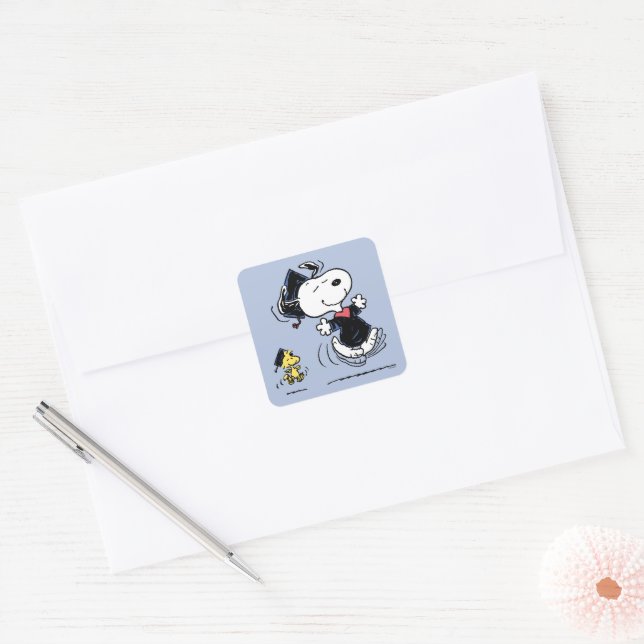 Sticker Carré cacahuètes | Snoopy & Woodstock Graduation (Enveloppe)