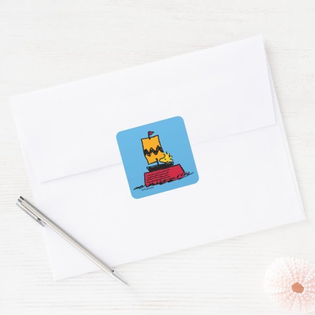 Sticker Carré cacahuètes | Woodstock Snoopy Plat Bateau à voile (Enveloppe)