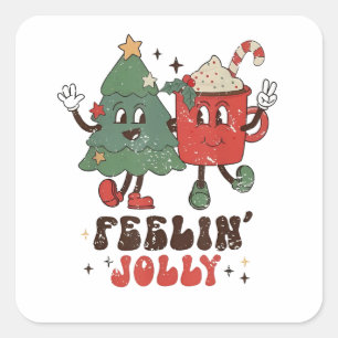 Sticker Carré Cacao Chaud de Noël Groovy Sentiment Joyeux