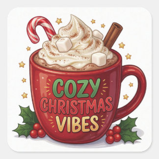 Sticker Carré Cacao de Noël Cosy Fêtes Hiver Chaleureux