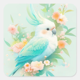 Sticker Carré Cacatoès Paradis Pastel