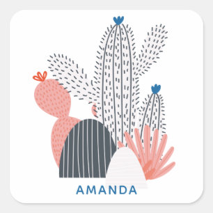 Sticker Carré Cactus gris rose. Moderne cactus abstraits succule