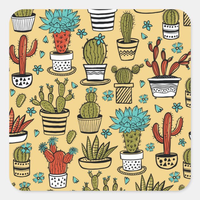 Sticker Carré Cactus Succulent : Esquisse tirée à la main (Devant)