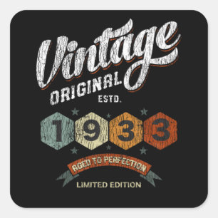Sticker Carré Cadeau d'anniversaire Vintage 1933 Vieilli à la Pe