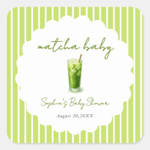 Sticker Carré Cadeau de Baby Shower Bébé Vert Matcha Bébé aux Va