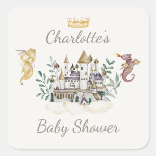 Sticker Carré Cadeau de Baby Shower Bohème Conte de Fées Dragon