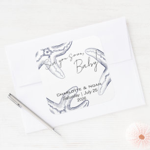 Sticker Carré Cadeau de Baby Shower Sea You Soon