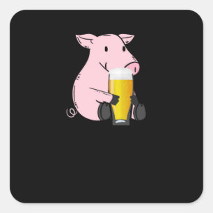 Sticker Carré Cadeau De Bière Avec Cochon