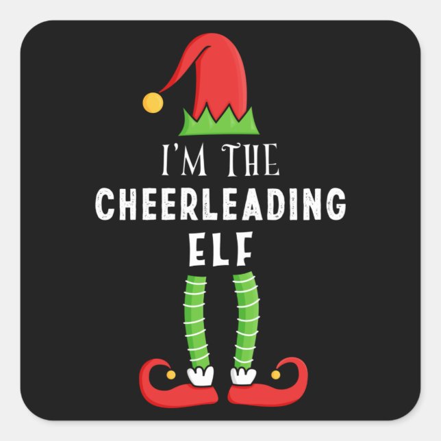 Sticker Carré Cadeau de famille jumelé de Noël Elf Cheerleader (Devant)