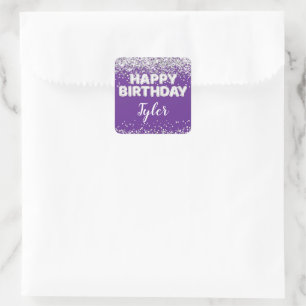 Sticker Carré Cadeau de fête d'anniversaire argent violet
