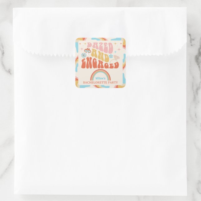 Sticker Carré Cadeau de Fête de Fiançailles Étourdi et Fiancé (Sac)